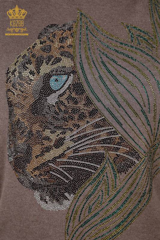 Venta al por mayor Prendas de punto de mujer de manga corta con estampado de tigre y hojas de piedra - 16949 | kazee