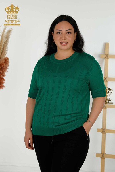 Venta al por mayor Suéter de punto de mujer de manga corta verde - 30129 | kazee - Thumbnail