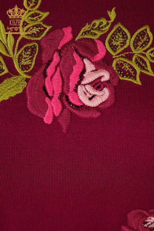 Venta al por mayor Suéter de Punto de Mujer de Manga Larga con Estampado de Rosas Bordado de Piedra - 16846 | kazee