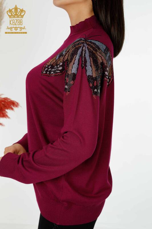 Venta al por mayor Suéter de Punto para Mujer Estampado de Mariposa Púrpura - 30004 | kazee