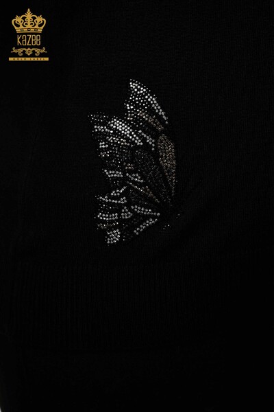 Venta al por mayor Suéter de punto para mujer con estampado de mariposas en negro - 16958 | kazee - Thumbnail