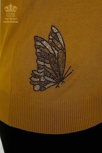 Venta al por mayor Suéter de punto para mujer con estampado de mariposas color azafrán - 16958 | kazee - Thumbnail