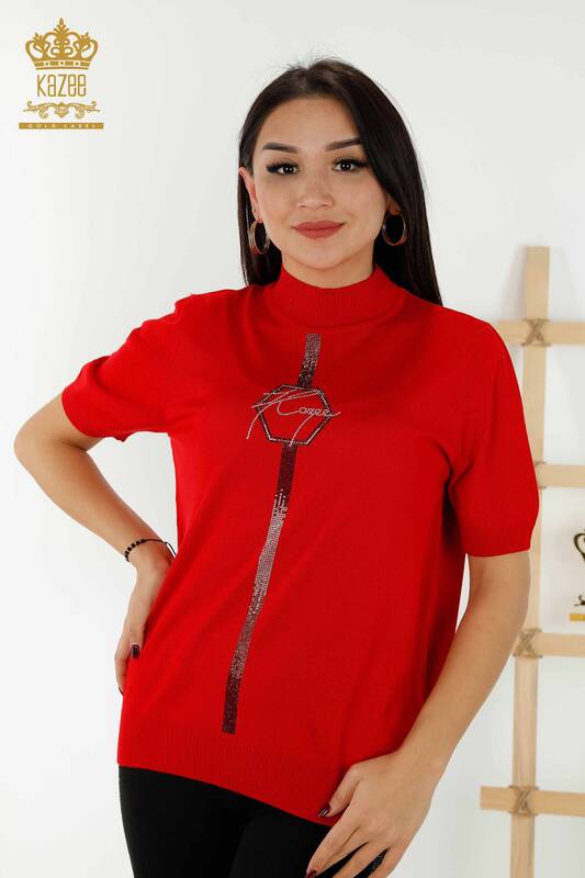 Venta al por mayor de Suéter de Punto para Mujer - Modelo Americano - Rojo - 16639 | kazee