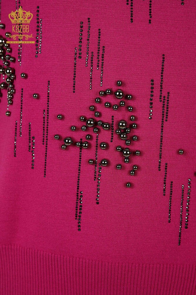 Venta al por mayor Suéter de punto para mujer - Cuentas Piedra bordada - Fucsia - 30117 | kazee - 4