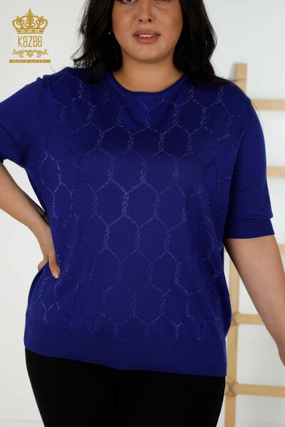 Venta al por mayor de prendas de punto para mujer, suéter con piedra bordada Saks - 30317 | kazee - Thumbnail