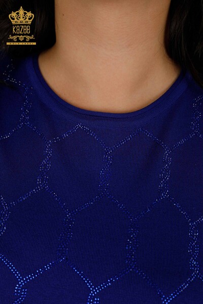Venta al por mayor de prendas de punto para mujer, suéter con piedra bordada Saks - 30317 | kazee - Thumbnail
