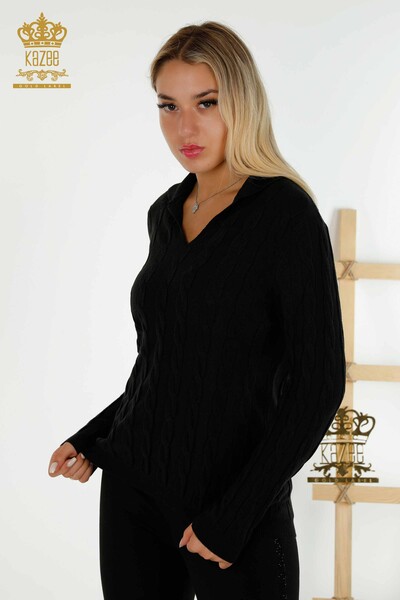 Venta al por mayor Suéter de Punto para Mujer - Cuello Polo - Negro - 30304 | kazee - Thumbnail