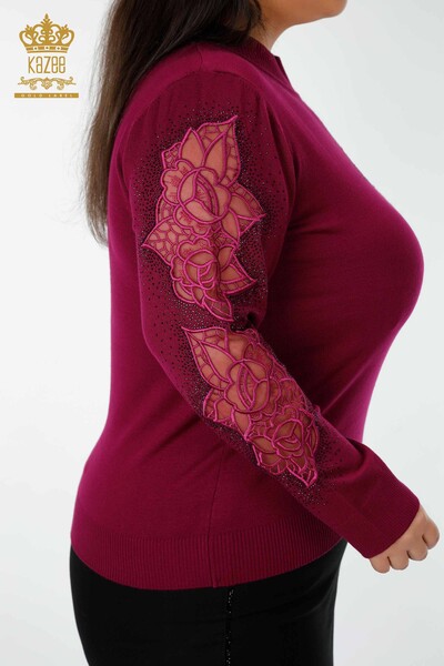 Venta al por mayor Suéter de Punto para Mujer con Estampado de Rosas Púrpura - 16832 | kazee - 5