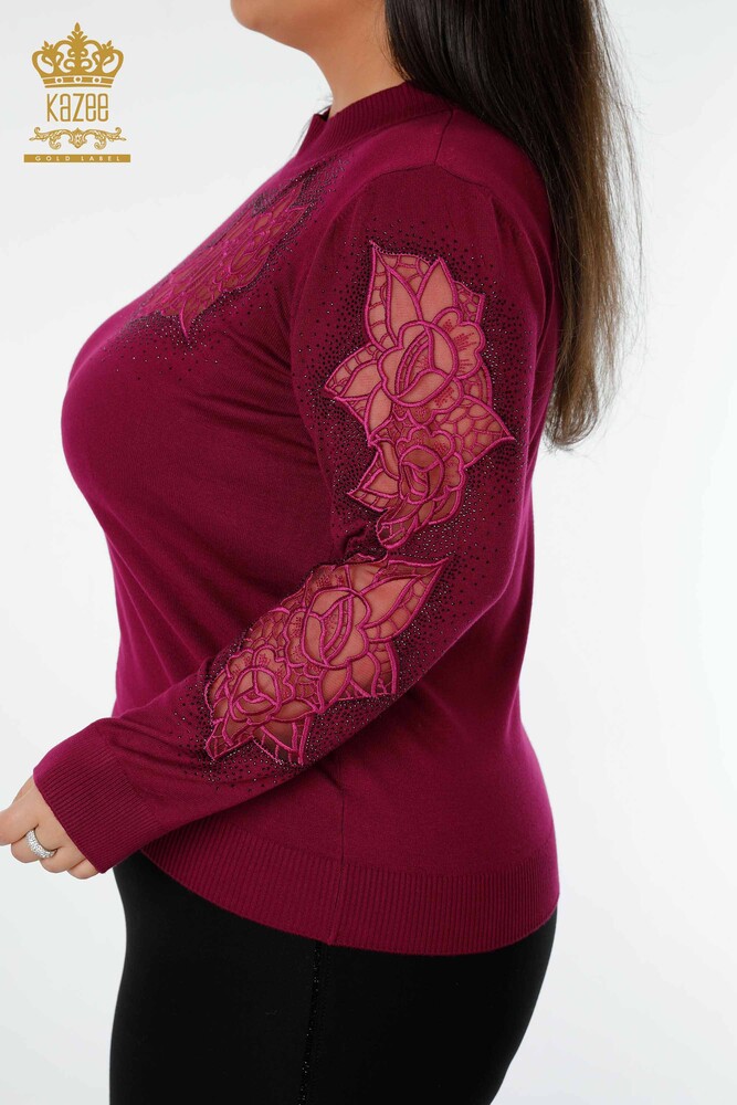 Venta al por mayor Suéter de Punto para Mujer con Estampado de Rosas Púrpura - 16832 | kazee - 6