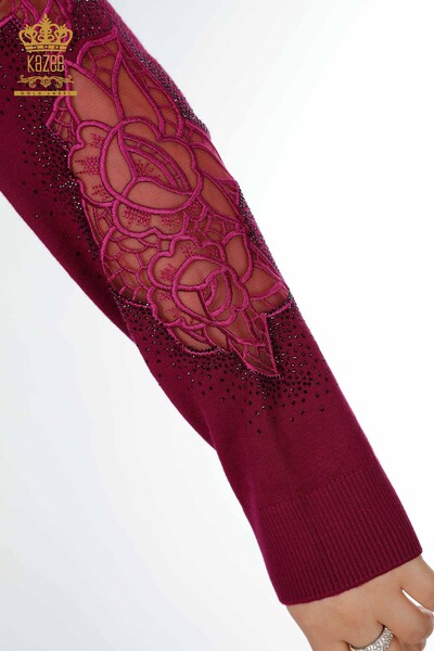 Venta al por mayor Suéter de Punto para Mujer con Estampado de Rosas Púrpura - 16832 | kazee - 7
