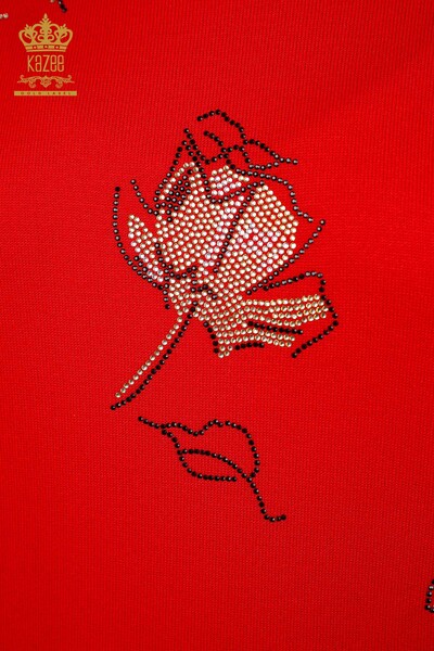 Venta al por mayor Prendas de punto para mujer con estampado de rosas de manga corta con bordado de piedra - 16908 | kazee - Thumbnail