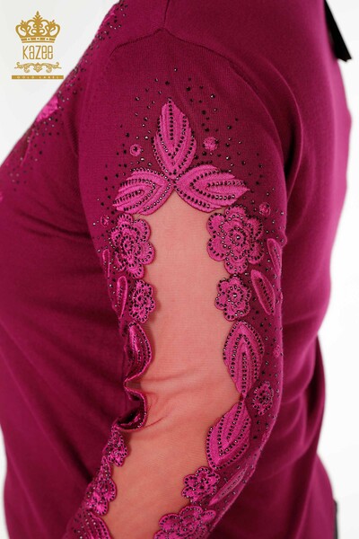 Venta al por mayor Suéter de Punto de Mujer Tul Detallado Púrpura - 30123 | kazee - Thumbnail