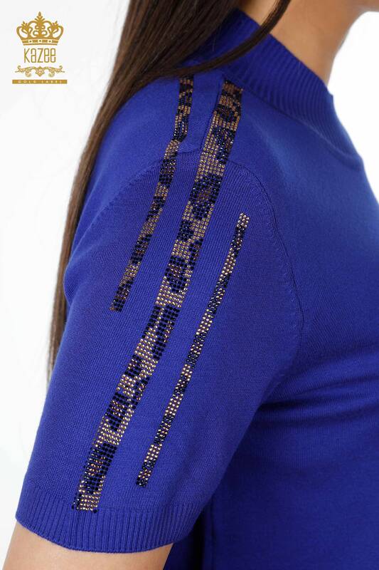 Venta al por mayor de prendas de punto con estampado de leopardo y manga corta bordada a rayas para mujer - 16856 | kazee
