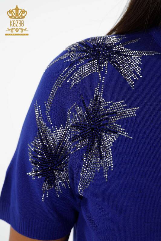 Venta al por mayor de prendas de punto de mujer con manga detallada de piedra bordada modelo americano - 16712 | kazee