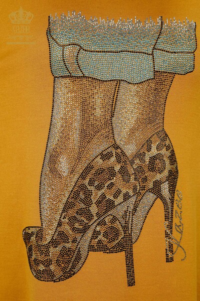 Venta al por mayor Prendas de punto de mujer de manga larga estampadas con piedras bordadas - 16623 | kazee - Thumbnail