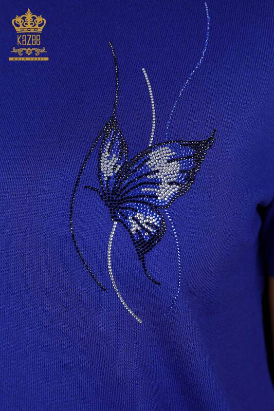 Venta al por mayor Prendas de punto de las mujeres con estampado de mariposas en la manga de la raya de la línea de piedra bordada - 16898 | kazee