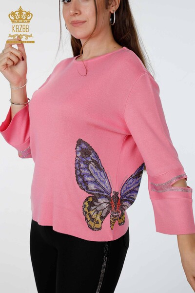Venta al por mayor Prendas de punto para mujer con estampado de mariposas en piedra bordada viscosa - 16474 | kazee - Thumbnail