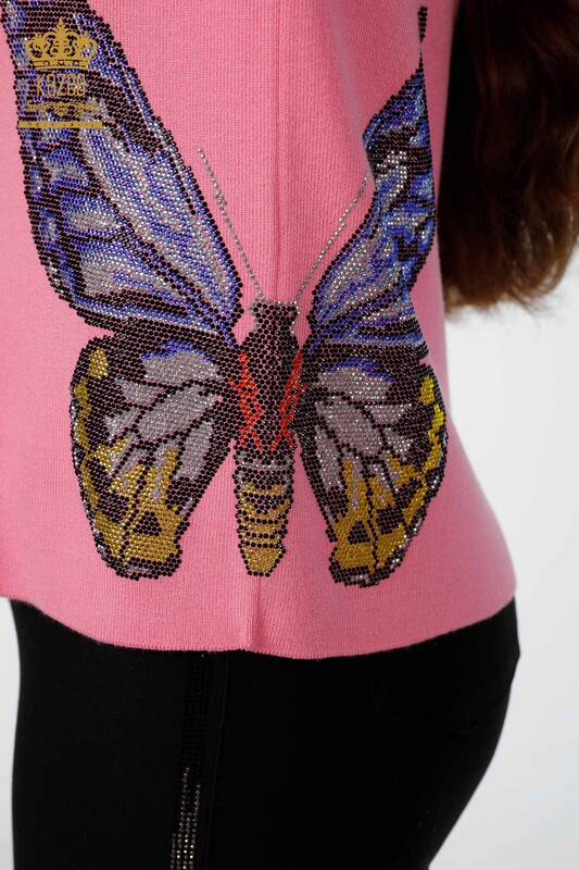 Venta al por mayor Prendas de punto para mujer con estampado de mariposas en piedra bordada viscosa - 16474 | kazee