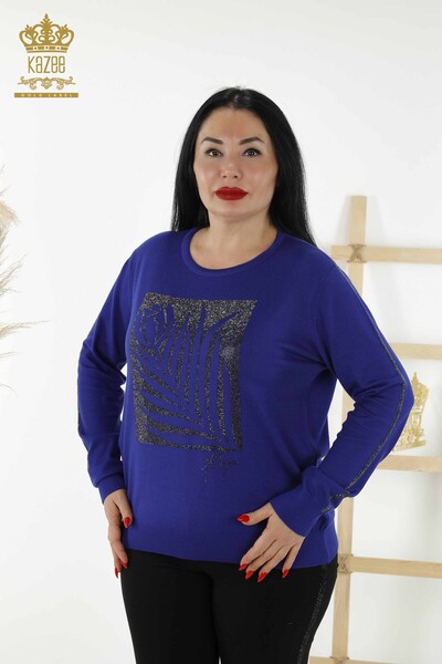 Venta al por mayor de prendas de punto para mujer - Cuello redondo - Azul oscuro - 30159 | kazee - Thumbnail