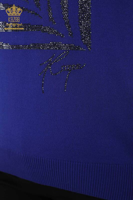 Venta al por mayor de prendas de punto para mujer - Cuello redondo - Azul oscuro - 30159 | kazee