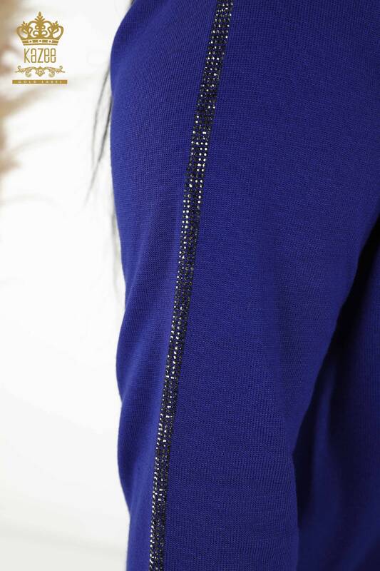 Venta al por mayor de prendas de punto para mujer - Cuello redondo - Azul oscuro - 30159 | kazee