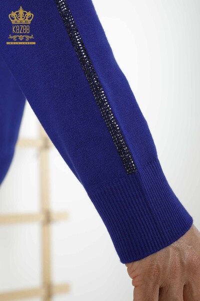 Venta al por mayor de prendas de punto para mujer - Cuello redondo - Azul oscuro - 30159 | kazee - Thumbnail
