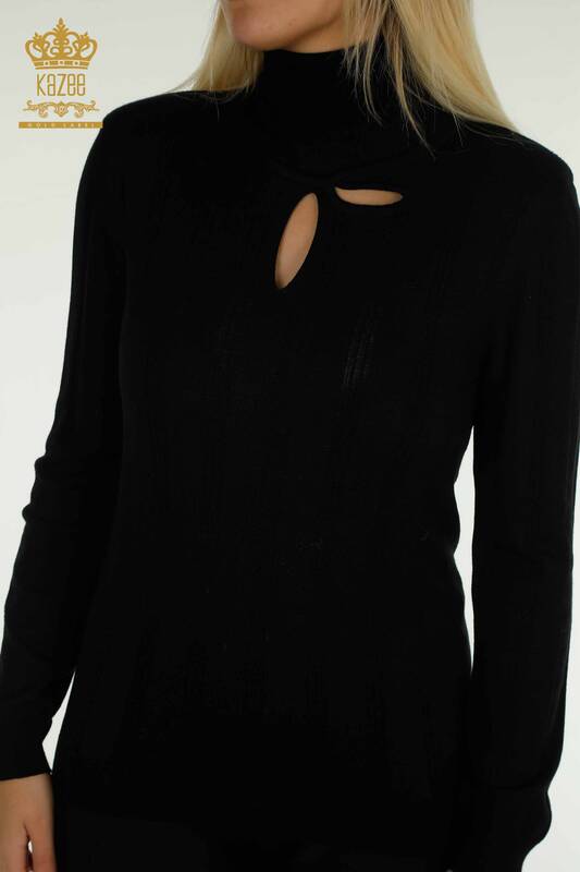 Venta al por mayor Suéter de Punto para Mujer Negro con Detalle de Agujero - 30781 | KAZEE