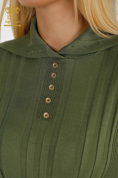 Venta al por mayor Suéter de punto para mujer con botones detallados color caqui - 30134 | KAZEE - Thumbnail