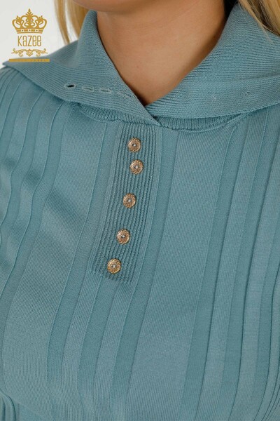 Venta al por mayor Suéter de punto para mujer con botones detallados Menta - 30134 | KAZEE - Thumbnail