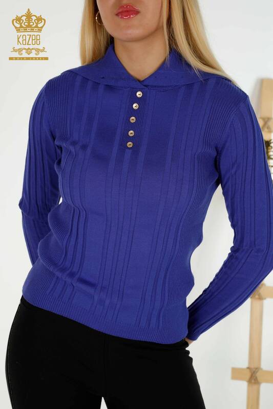 Venta al por mayor Saks detallados del botón del suéter de los géneros de punto de las mujeres - 30134 | KAZEE