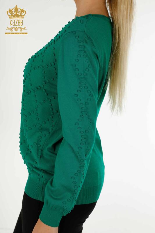Venta al por mayor Suéter de punto para mujer con cuello redondo Verde - 16740 | KAZEE
