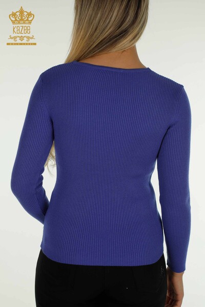 Venta al por mayor de Prendas de Punto para Mujer Suéter con Cuello Detallado Violeta - 30392 | KAZEE - Thumbnail
