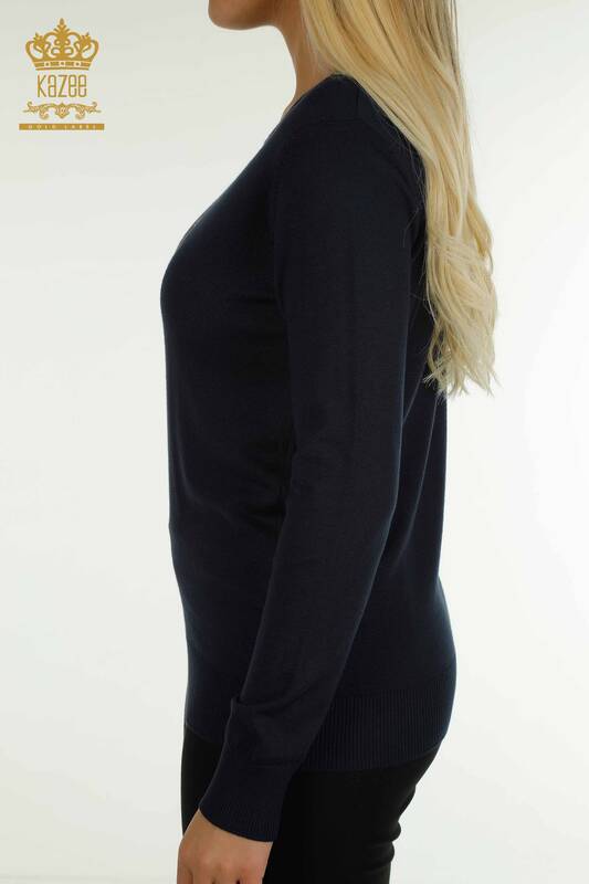 Venta al por mayor Suéter de Punto para Mujer Cuello Redondo Azul Marino - 30457 | KAZEE