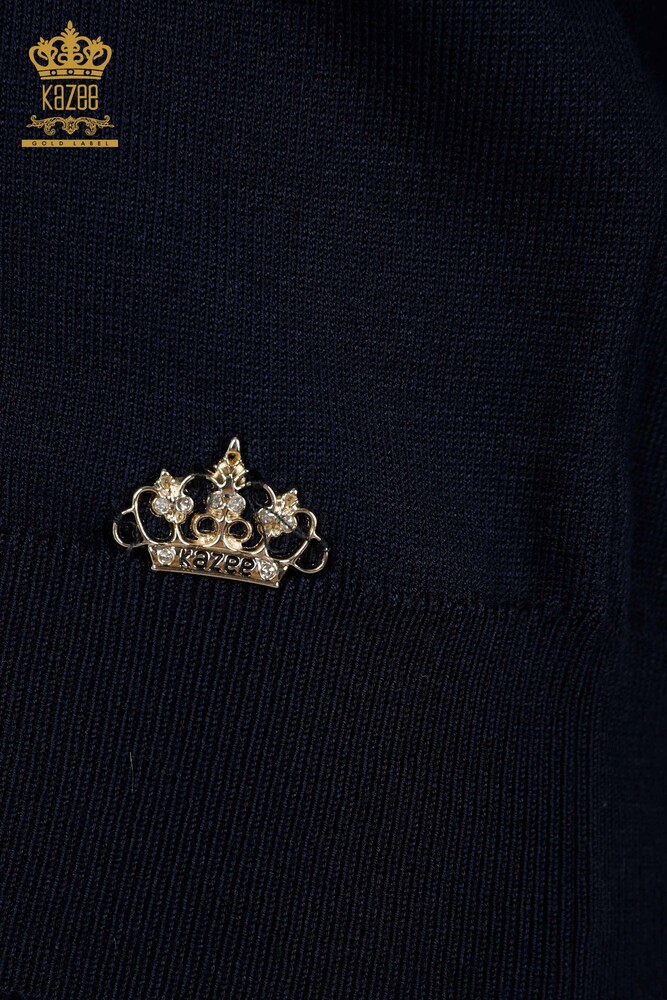 Venta al por mayor Jersey de Punto para Mujer con Detalle de Botones en Manga Azul Marino - 30506 | KAZEE - 4