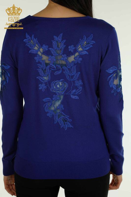 Venta al por mayor de prendas de punto para mujer Saks con detalle de rosa y manga suéter - 15374 | KAZEE
