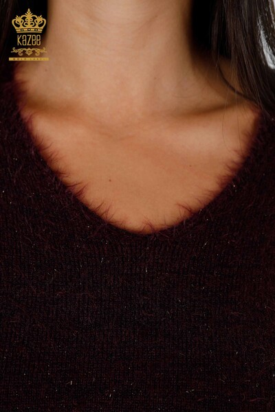 Venta al por mayor Suéter de punto para mujer con cuello en V brillante y manga larga - 19081 | kazee - Thumbnail