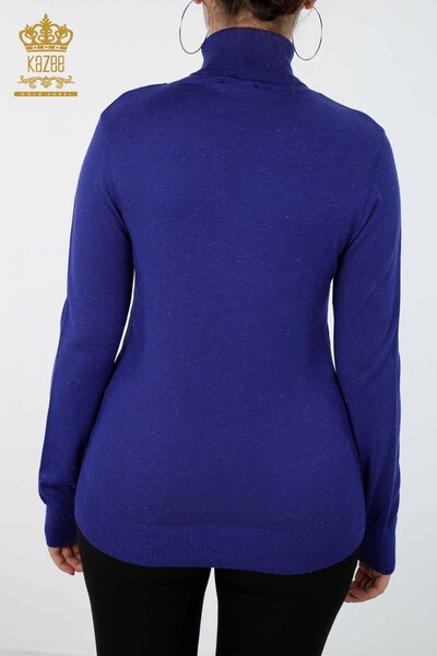 Venta al por mayor Suéter de punto para mujer con brillo Transición de cuello alto de gran tamaño - 15144 | kazee - Thumbnail