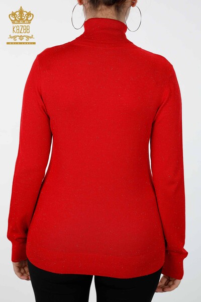 Venta al por mayor Suéter de punto para mujer con brillo Transición de cuello alto de gran tamaño - 15144 | kazee - Thumbnail