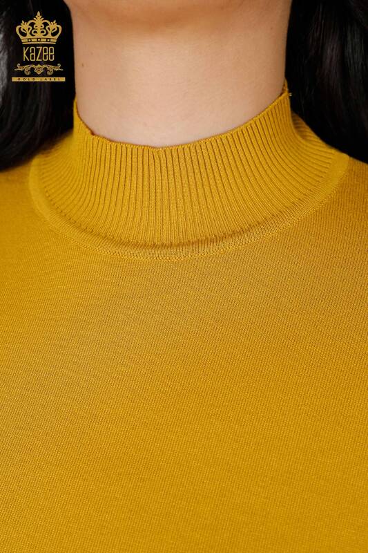 Venta al por mayor Suéter de Punto de Mujer Cuello Alto Logo Básico Azafrán - 16663 | kazee