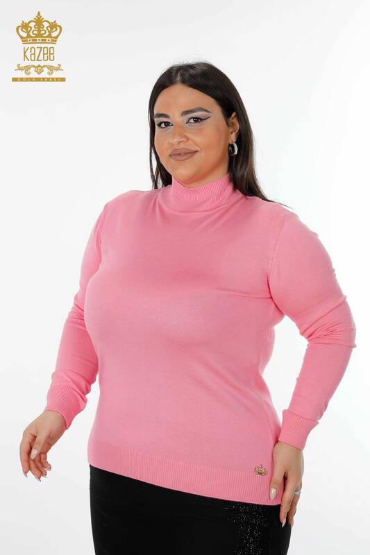 Venta al por mayor Suéter de punto para mujer con cuello levantado Basic Pink - 16663 | kazee