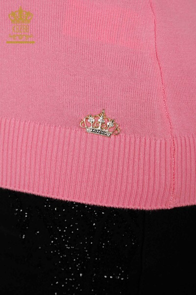 Venta al por mayor Suéter de punto para mujer con cuello levantado Basic Pink - 16663 | kazee - Thumbnail