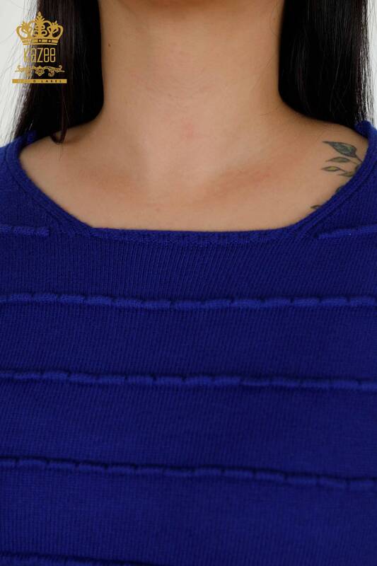 Al por mayor Suéter tejido de punto para mujer - Tejido propio - Azul oscuro - 30169 | kazee
