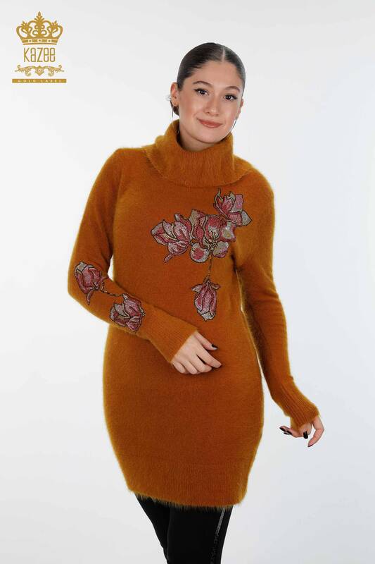 Venta al por mayor de prendas de punto para mujer, túnica con estampado de flores, piedra bordada - 18887 | kazee