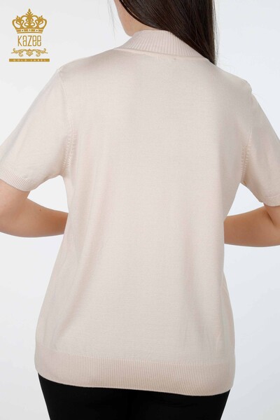 Venta al por mayor de prendas de punto de mujer de cuello alto de viscosa básica de manga corta - 16168 | kazee - Thumbnail