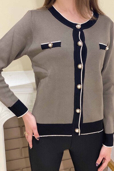 Venta al por mayor de prendas de punto para mujer con botón tipo cárdigan detallado - 15831 | kazee - Thumbnail