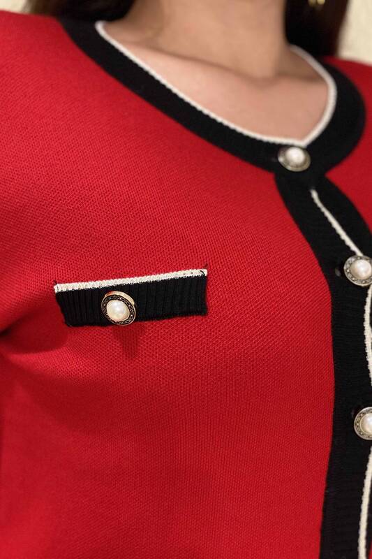 Venta al por mayor de prendas de punto para mujer con botón tipo cárdigan detallado - 15831 | kazee
