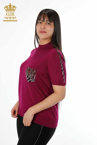 Venta al por mayor de prendas de punto de leopardo con bolsillo bordado en la manga de la tira bordada - 16924 | kazee - Thumbnail