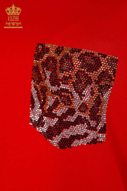 Venta al por mayor de prendas de punto de leopardo con bolsillo bordado en la manga de la tira bordada - 16924 | kazee