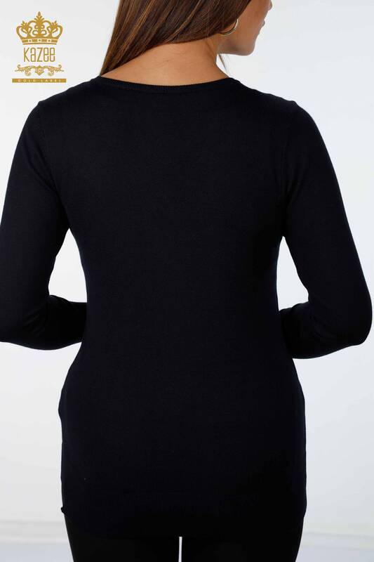 Venta al por mayor de prendas de punto de manga larga básica con cuello en V para mujer - 14339 | kazee