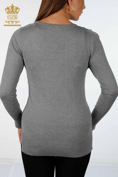 Venta al por mayor de prendas de punto de manga larga básica con cuello en V para mujer - 14339 | kazee - Thumbnail